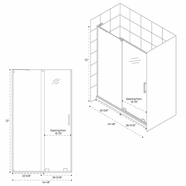 DreamLine Mirage-Z 48x72" Reversible Sliding Shower Alcove Door with Clear Glass in Chrome