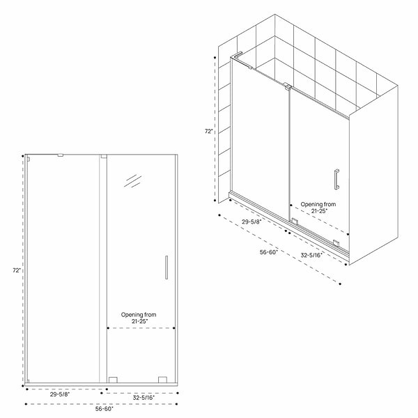 DreamLine Mirage-Z 60x72" Reversible Sliding Shower Alcove Door with Clear Glass in Brushed Nickel