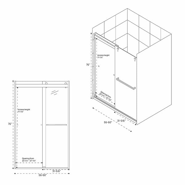 DreamLine Essence-H 60x76" Reversible Sliding Shower Alcove Door with Smoke Gray Glass in Satin Black