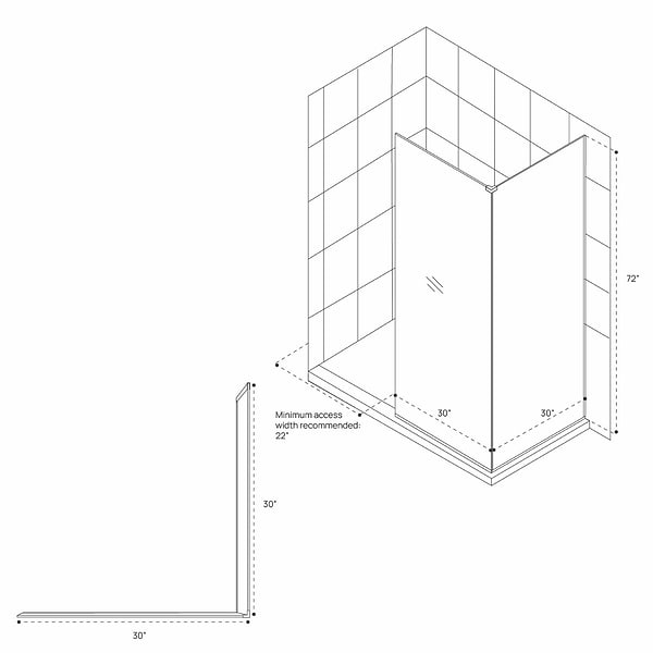 DreamLine Linea 30x30x72" Reversible Double Adjacent Screen Enclosure with Clear Glass in Chrome