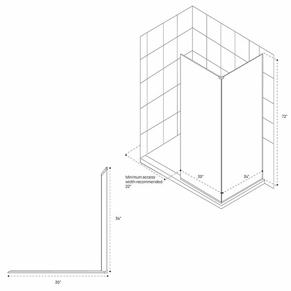 DreamLine Linea 30x34x72" Reversible Double Adjacent Screen Enclosure with Clear Glass in Chrome