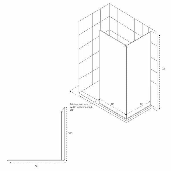 DreamLine Linea 34x30x72" Reversible Double Adjacent Screen Enclosure with Clear Glass in Chrome
