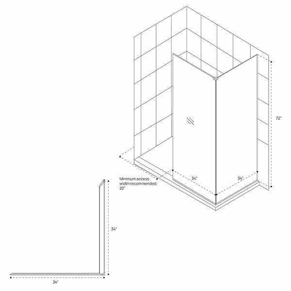 DreamLine Linea 34x34x72" Reversible Double Adjacent Screen Enclosure with Clear Glass in Satin Black