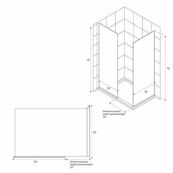 DreamLine Linea 30x30x72" Reversible Double Separate Screen Enclosure with Clear Glass in Brushed Nickel