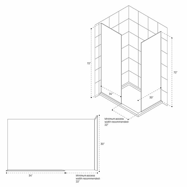 DreamLine Linea 34x30x72" Reversible Double Separate Screen Enclosure with Clear Glass in Chrome