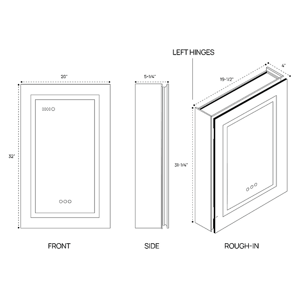 Rory Grooved 20x32" Rectangle Recessed or Wall Mounted Left-Hand LED Medicine Cabinet with Mirror