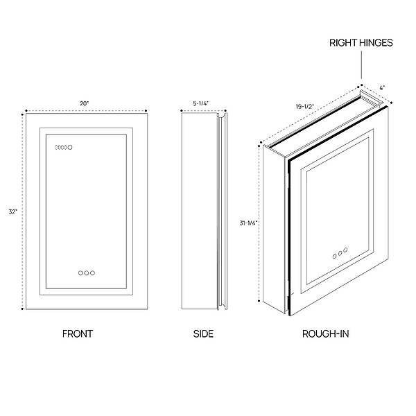 Rory Grooved 20x32" Rectangle Recessed or Wall Mounted Right-Hand LED Medicine Cabinet with Mirror