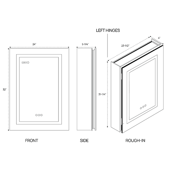 Rory Grooved 24x32" Rectangle Recessed or Wall Mounted Left-Hand LED Medicine Cabinet with Mirror