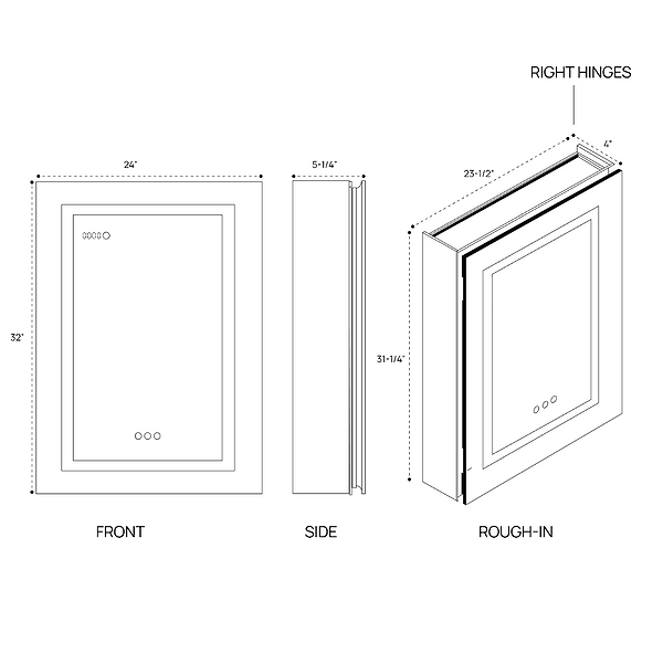 Rory Grooved 24x32" Rectangle Recessed or Wall Mounted Right-Hand LED Medicine Cabinet with Mirror