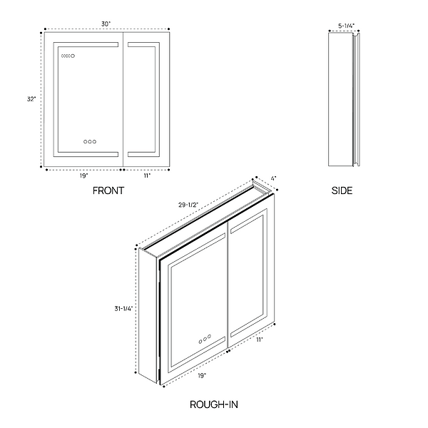 Rory Grooved 30x32" Rectangle Recessed or Wall Mounted LED Medicine Cabinet with Mirror