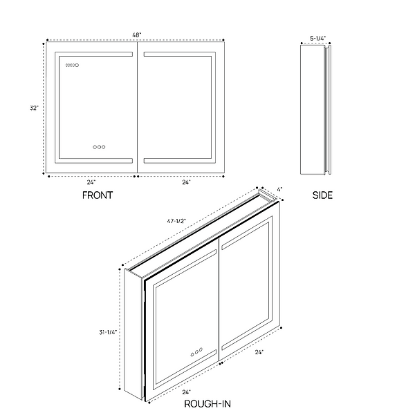 Rory Grooved 48x32" Rectangle Recessed or Wall Mounted LED Medicine Cabinet with Mirror