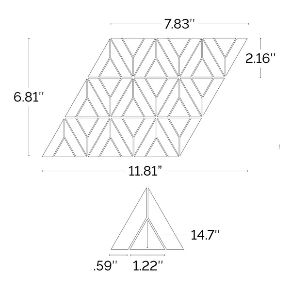 Monroe Triangle Asian Statuary and Wooden Beige Marble Mosaic Tile
