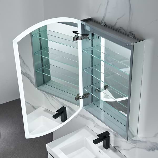 Radium Silver 24x38" Rectangle Recessed or Wall Mounted Left-Hand LED Medicine Cabinet with Mirror in Silver, View 5, open zoomed image
