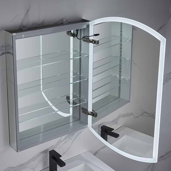 Radium Silver 24x38" Rectangle Recessed or Wall Mounted Right-Hand LED Medicine Cabinet with Mirror in Silver, View 5, open zoomed image