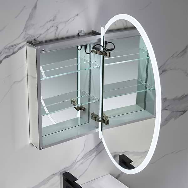 Radium Silver 24x36" Oval Recessed or Wall Mounted Right-Hand LED Medicine Cabinet with Mirror in Silver, View 5, open zoomed image