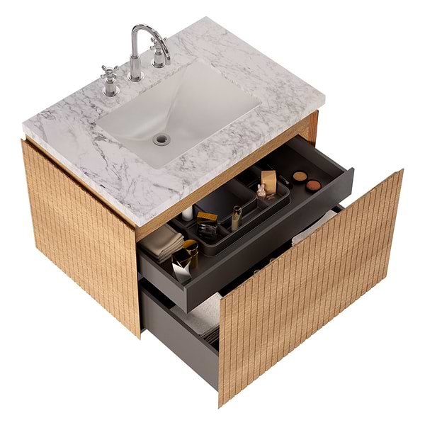 Melrose White Ash 30" Single Vanity with Carrara Marble Top