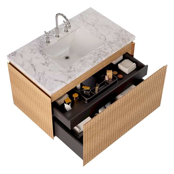Melrose White Ash 36" Single Vanity with Carrara Marble Top
