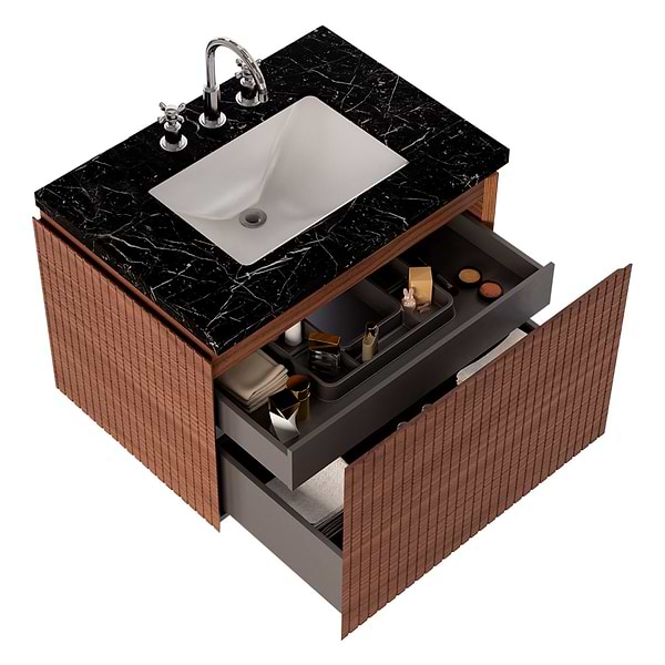 Melrose Walnut 30" Single Vanity with Nero Marquina Marble Top
