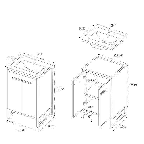 Oriel Gray Grain 24" Single Vanity with Integrated White Top