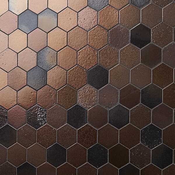 Magma Hexagon Bronze 3" Polished Lava Stone Mosaic Tile