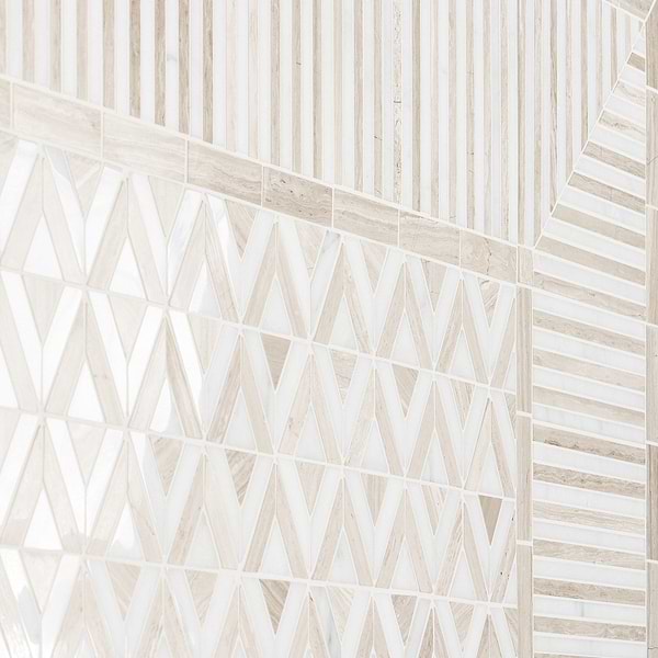 Monroe Corner Asian Statuary and Wooden Beige 8x8 Marble Mosaic Tile-  Polished