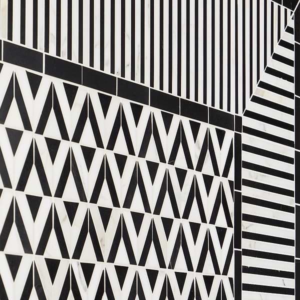 Monroe Corner Calacatta and Black Jade 8x8 Marble Mosaic Tile- Polished