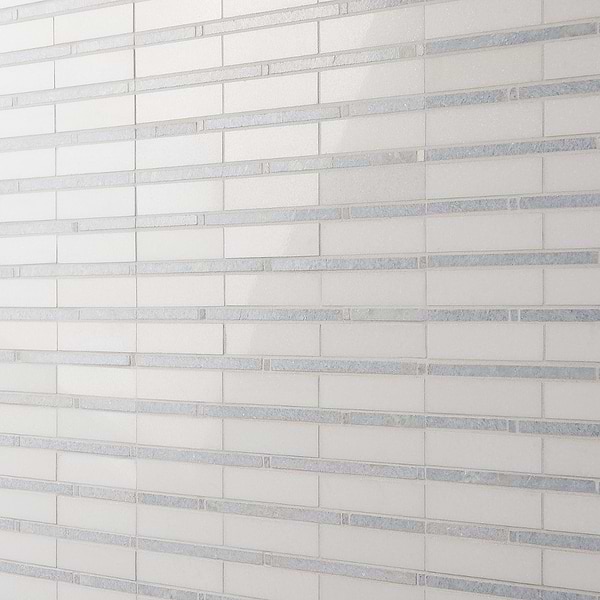 Rattan White Thassos & Blue Celeste 1x4 Polished Marble Mosaic Tile