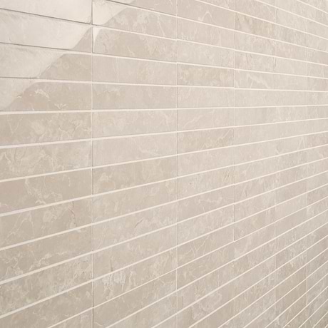 Botticino Extra Light Beige 1x6 Stacked Polished Marble Mosaic Tile