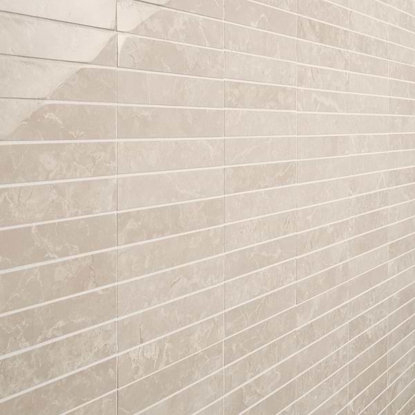 Botticino Extra Light Beige 1x6 Stacked Polished Marble Mosaic Tile