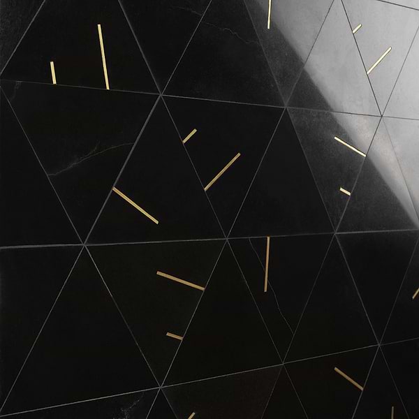 Ravi Nero Polished Marble and Brass 7x7 Mosaic Tile