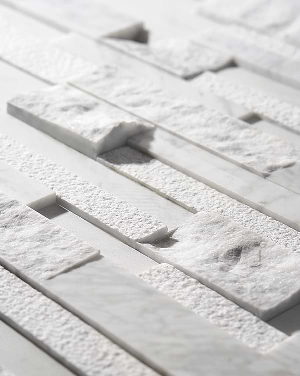 StackStone 3D Snow White Marble Ledger Panel Mosaic Wall Tile