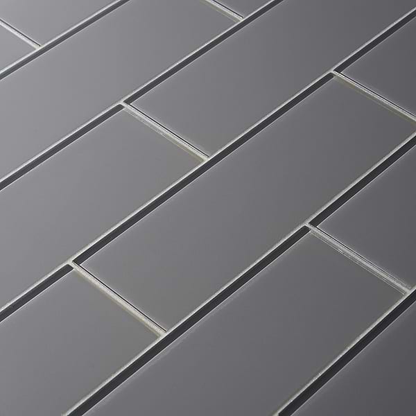 Loft Ash Gray 4x12 Polished Glass Subway Wall Tile