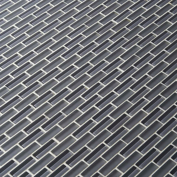 Disco-Loft Ash Gray 1/2x2 Brick Pattern Glass Polished Mosaic Tile