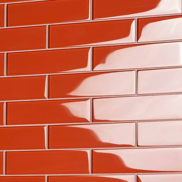 Loft Flame Orange 2x8 Polished Glass Subway Tile