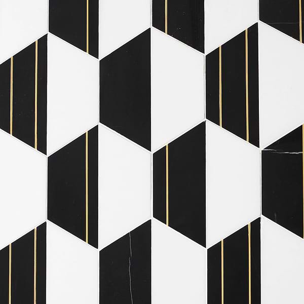 Fuse Nero 6" Polished Marble and Brass Inlay Mosaic