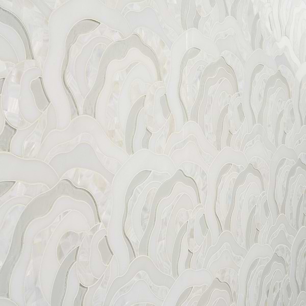 Iris Bianca Pearl White Polished Marble Pearl and Glass Waterjet Mosaic Tile