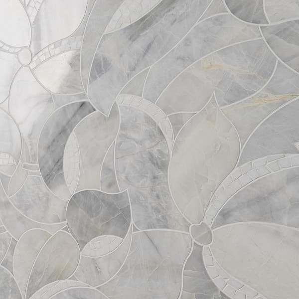 Raina Andes Gray Polished Waterjet Marble Mosaic Tile