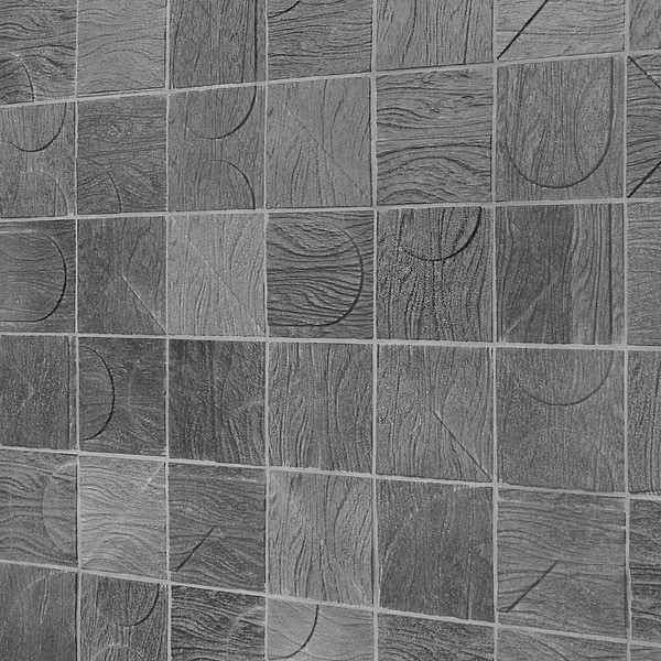 Trevino Carved Black 4x4 3D Satin Basalt Stone Tile