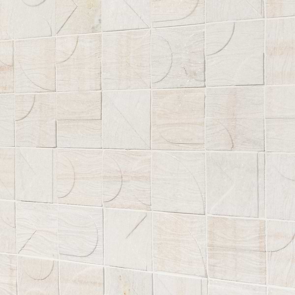 Trevino Carved Sabbia White 4x4 3D Satin Marble Tile