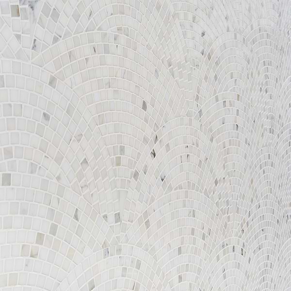 Breeze Drift Calacatta Gold Micro Marble Fan Mosaic Tile