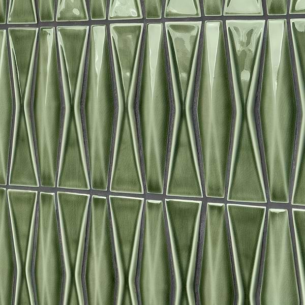 Nabi Harlequin Fern Green 2x8 Crackled Glossy Glass Mosaic Tile