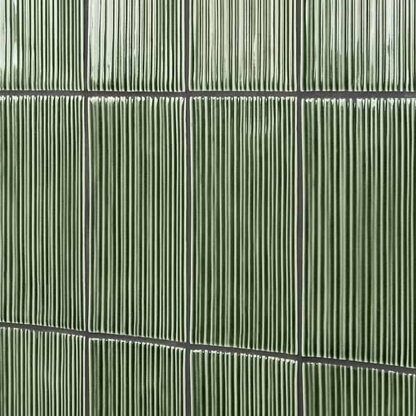 Nabi Subway Fern Green 4.5x9 Fluted Ridged Crackled Glossy Glass Tile