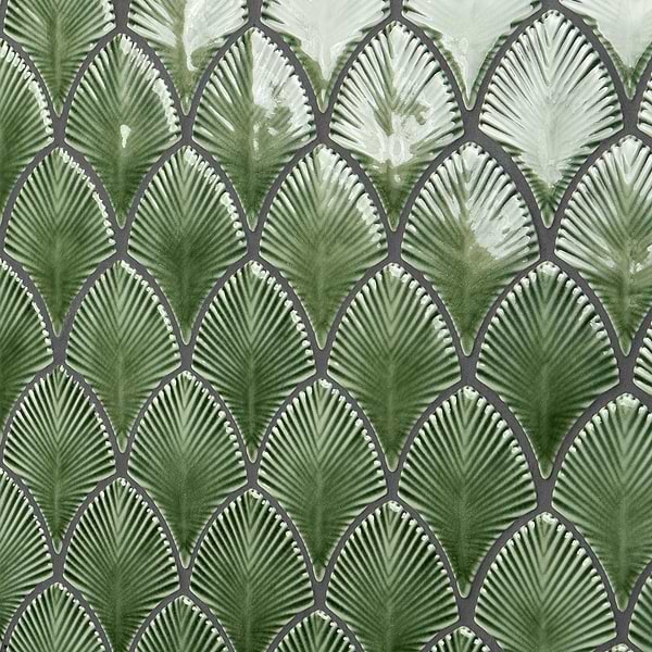 Nabi Fish Scale Fern Green 3x4"  Crackled Glossy Glass Mosaic Tile