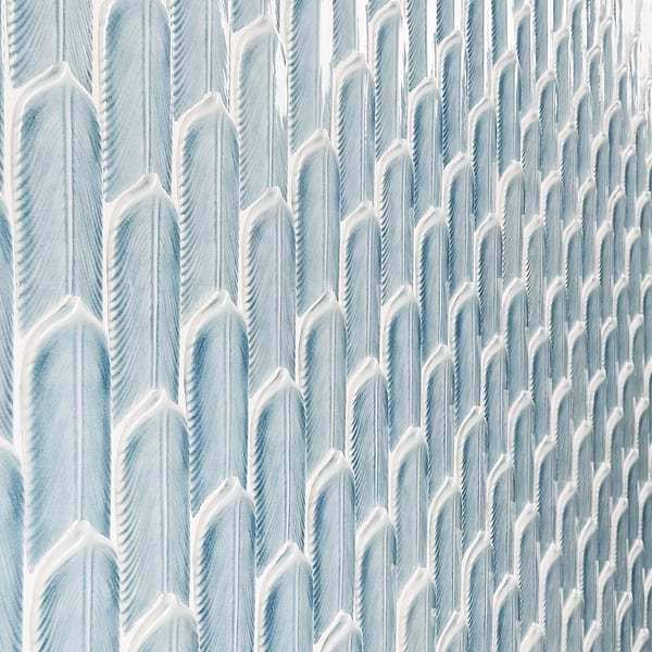 Nabi Quill Basil Blue 2x5 3D Crackled Glossy Glass Mosaic Tile