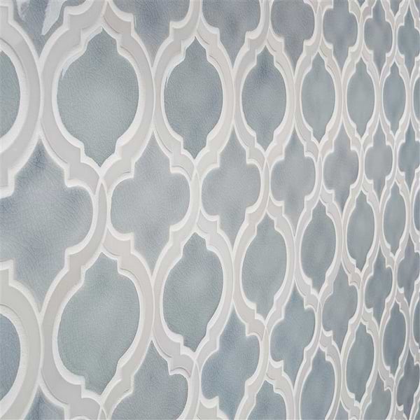 Nabi Arabesque Arctic Blue 4" Crackled Mixed Finish Glass & Marble Mosaic Tile