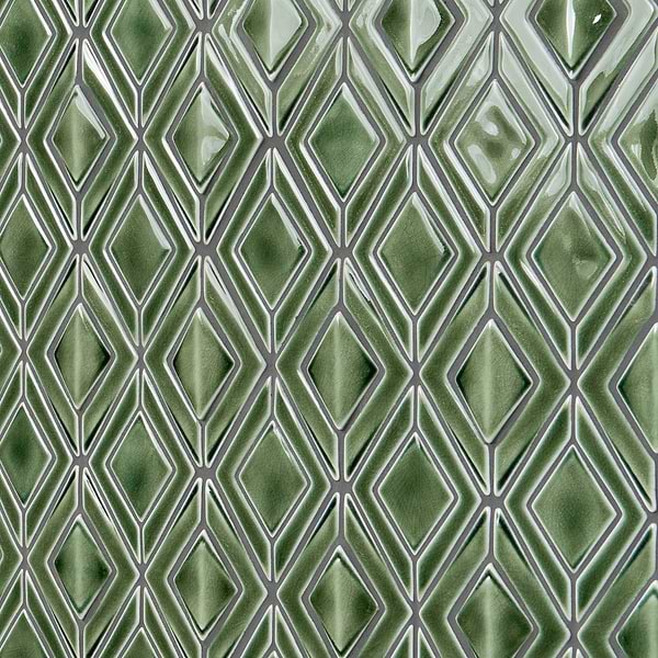 Nabi Jewel Fern Green 3D Crackled Glossy Glass Mosaic Tile