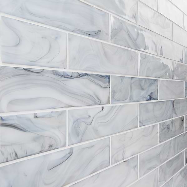 Alisa Night Black & White 3x12 Polished Subway Glass Tile
