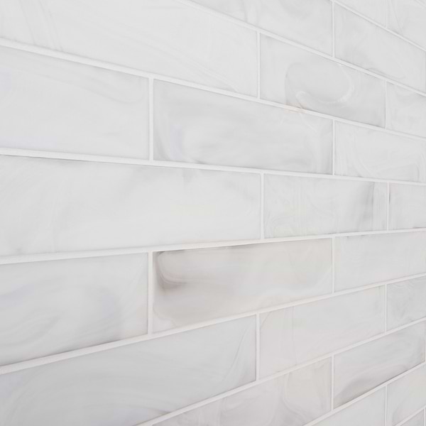 Alisa Cloud White 3x12 Frosted Subway Glass Tile