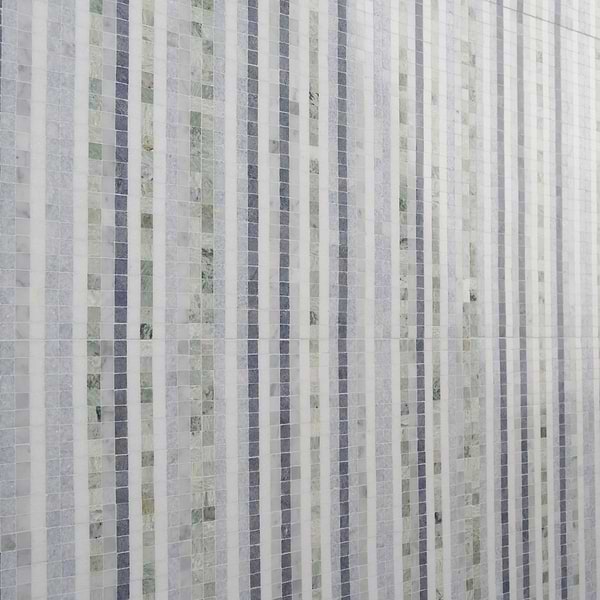 Microsaic Lines Sky Blue Polished Marble Mosaic Tile