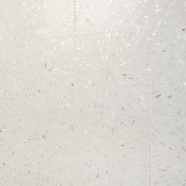 Estee Frosty White 12x12 Polished Pearl Inlay and Cement Tile